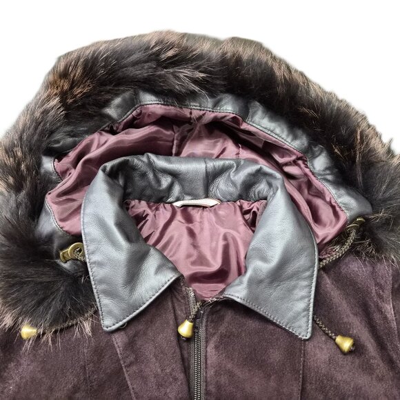 VTG Hide House Collection Eggplant Suede Parka Coat XS (Fits M) Canada NWT Y2K - Picture 6 of 14